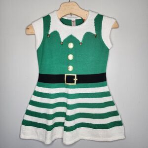 Holiday Time Elf Sweater Dress Size XL White Green Christmas Bells Holiday Party